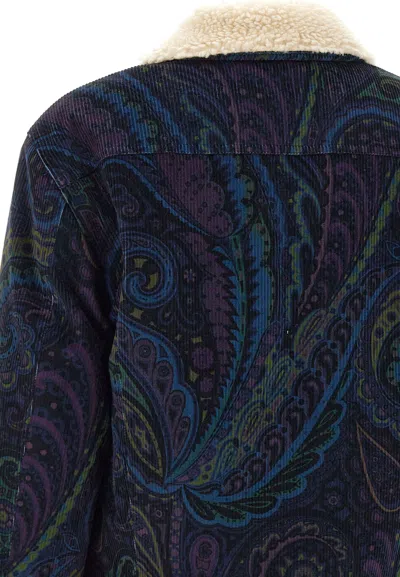 Etro Paisley-print Corduroy Jacket Giubbino In Blue