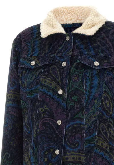 Etro Paisley-print Corduroy Jacket Giubbino In Blue