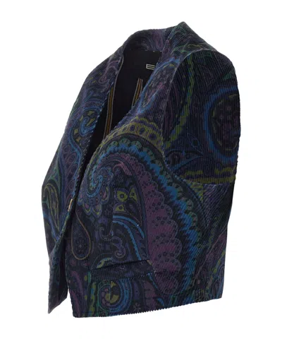Etro Jacquard Paisley Corduroy Velvet Waistcoat In Blue