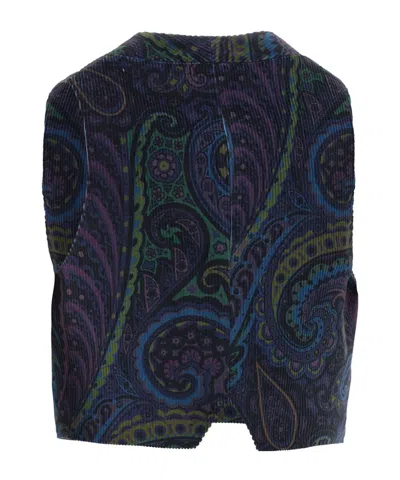 Etro Jacquard Paisley Corduroy Velvet Waistcoat In Blue