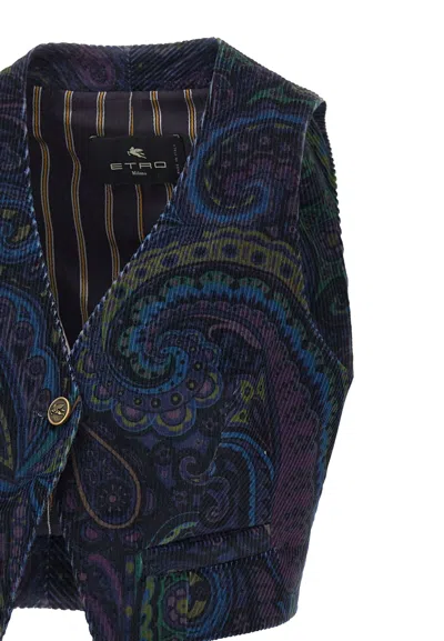 Etro Jacquard Paisley Corduroy Velvet Waistcoat In Blue