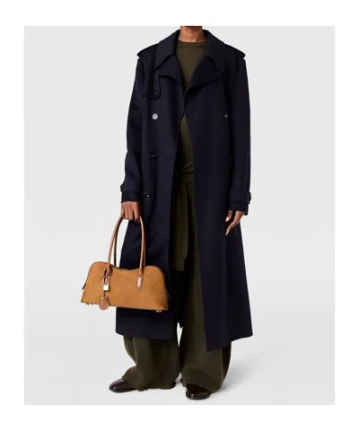 Stella Mccartney Double-breasted Wool Trench Coat In Blue