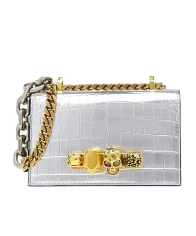 Alexander Mcqueen Women's Mini Jewelled Satchel In Silver