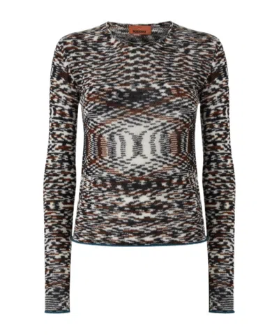 Missoni Crew Neck Sweater With Flame Pattern In Cashmere Blend