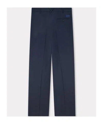 Kenzo Pleated Tailored Pants In Virgin Wool In Blue
