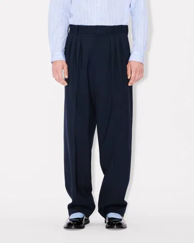 Kenzo Pleated Tailored Pants In Virgin Wool In Blue