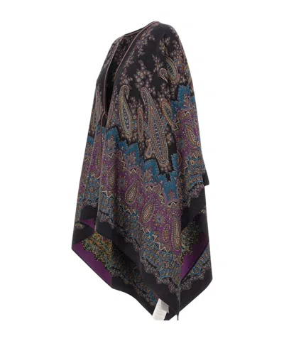 Etro Midnight Dream Lurex Cape With Leather Trim In Multi