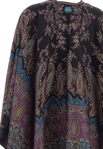 Etro Midnight Dream Lurex Cape With Leather Trim In Multi