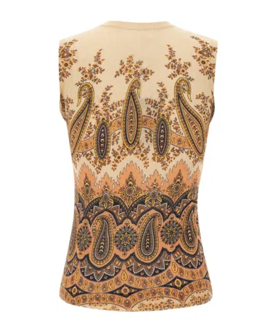 Etro Paisley Print Sleeveless Top In Brown