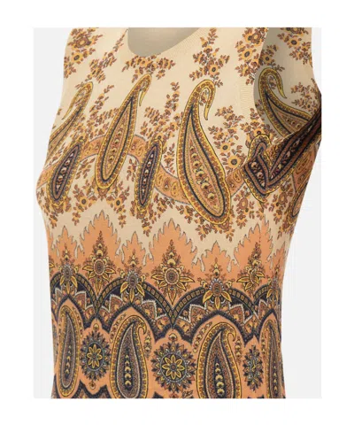 Etro Paisley Print Sleeveless Top In Brown