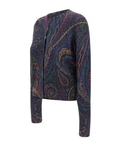 Etro Paisley-print Buttoned Cardigan In Blue
