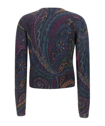 Etro Paisley-print Buttoned Cardigan In Blue