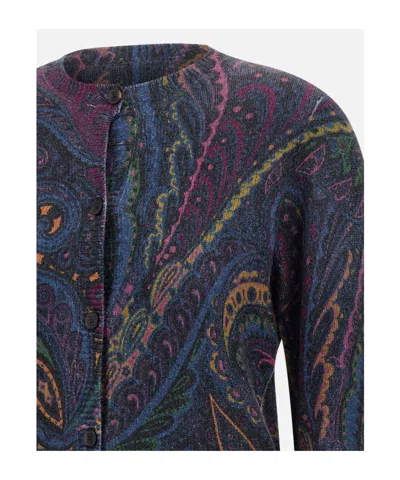 Etro Paisley-print Buttoned Cardigan In Blue
