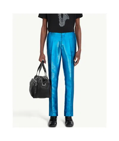 Mm6 Maison Margiela Distressed Jacquard Trousers In Blue