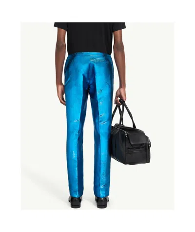 Mm6 Maison Margiela Distressed Jacquard Trousers In Blue