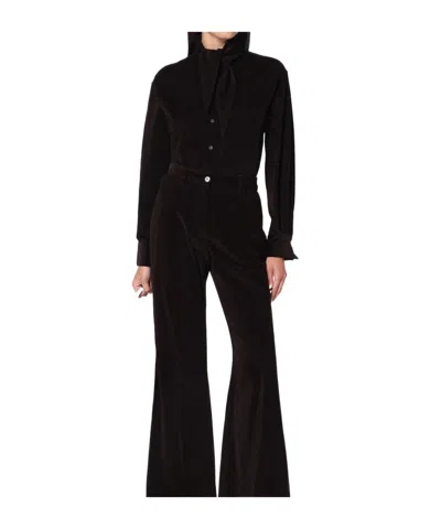 Ferragamo Brown Shirt In Ribbed Velvet Women In Brown