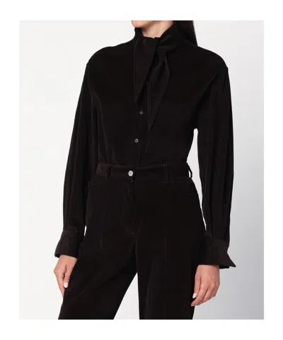 Ferragamo Brown Shirt In Ribbed Velvet Women In Brown