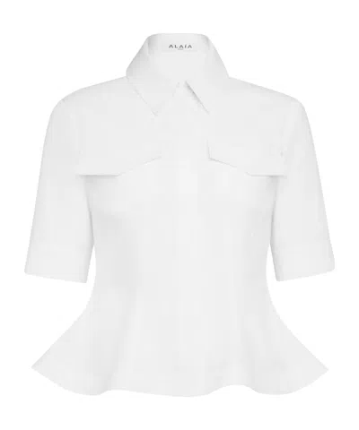 Alaïa Cotton Poplin Peplum Shirt In White