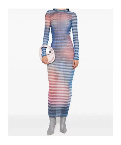 Jean Paul Gaultier Mesh Striped Bodycon Maxi Dress In Multi