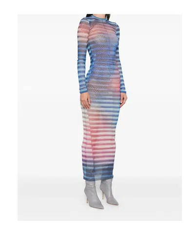 Jean Paul Gaultier Mesh Striped Bodycon Maxi Dress In Multi