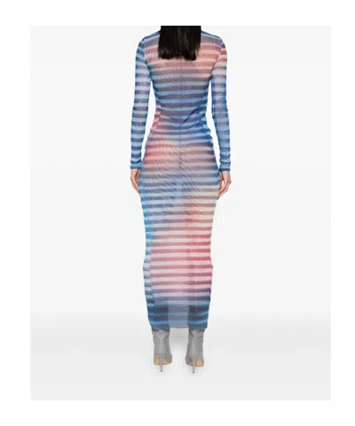 Jean Paul Gaultier Mesh Striped Bodycon Maxi Dress In Multi