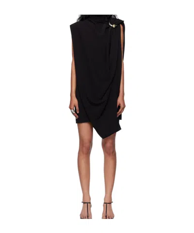 Jean Paul Gaultier Draped High Neck Sleeveless Asymmetric Dress In Black