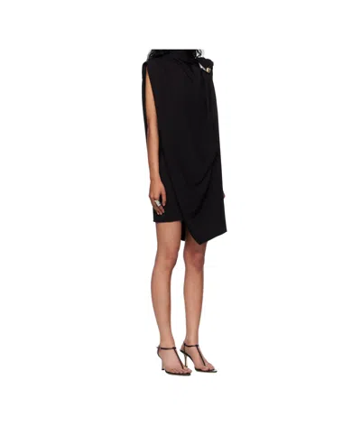 Jean Paul Gaultier Draped High Neck Sleeveless Asymmetric Dress In Black
