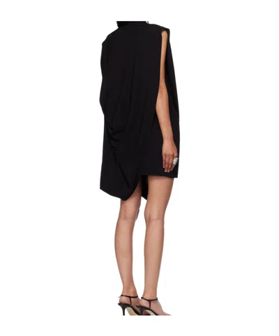 Jean Paul Gaultier Draped High Neck Sleeveless Asymmetric Dress In Black