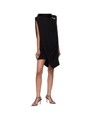 Jean Paul Gaultier Draped High Neck Sleeveless Asymmetric Dress In Black