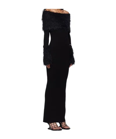 Jean Paul Gaultier Womens Off-shoulder Faux Fur-trim Ribbed-knit Maxi Dress Black Xs In Black