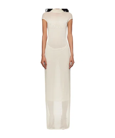 Jean Paul Gaultier Off-white Sleeveless Flock Maxi Dress In White