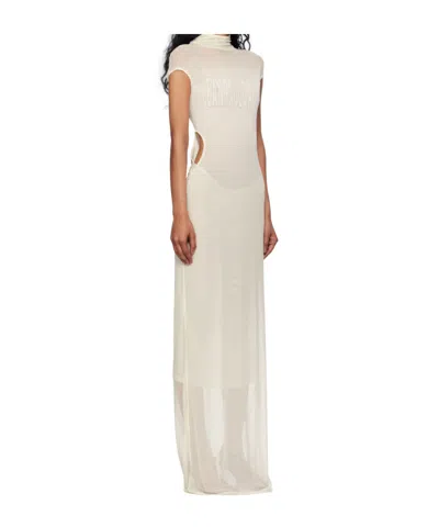 Jean Paul Gaultier Off-white Sleeveless Flock Maxi Dress In White