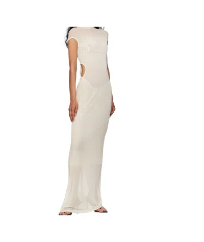 Jean Paul Gaultier Off-white Sleeveless Flock Maxi Dress In White