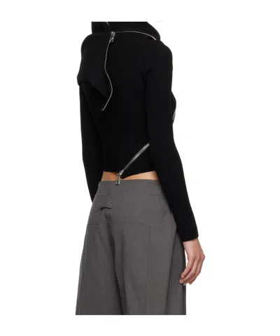 Jean Paul Gaultier Spiral Zipped Cowl-neck Rib Crop Sweater In Black