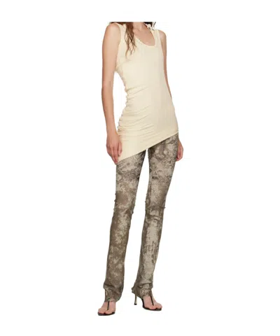 Jean Paul Gaultier Ribbed Twisted Double Layer Piercing Tank Top In Brown