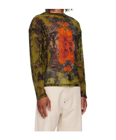 Jean Paul Gaultier Women Medaillon Print Mesh Long Sleeves Top In Multi