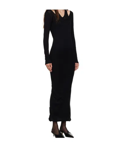 Jean Paul Gaultier Black Ribbed Twisted Double Layer Piercing Midi Dress