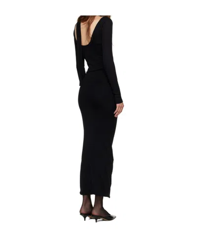 Jean Paul Gaultier Black Ribbed Twisted Double Layer Piercing Midi Dress
