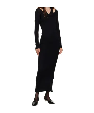 Jean Paul Gaultier Black Ribbed Twisted Double Layer Piercing Midi Dress