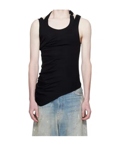 Jean Paul Gaultier Ribbed Twisted Double Layer Piercing Tank Top In Black