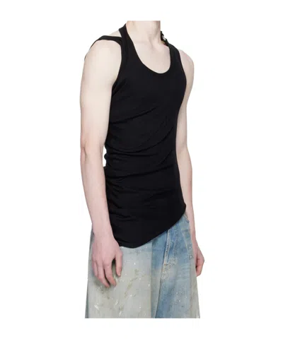 Jean Paul Gaultier Ribbed Twisted Double Layer Piercing Tank Top In Black