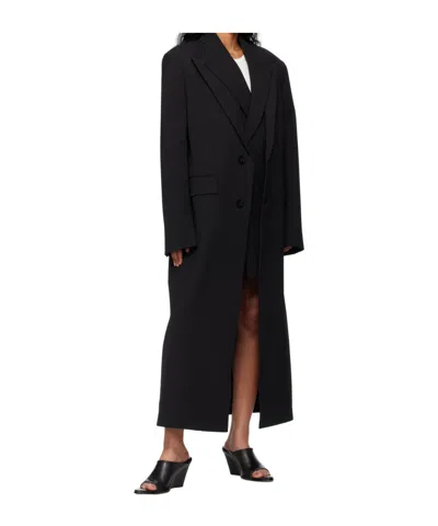 Jean Paul Gaultier Long Length Notch Lapel Coat With Side Pockets In Black