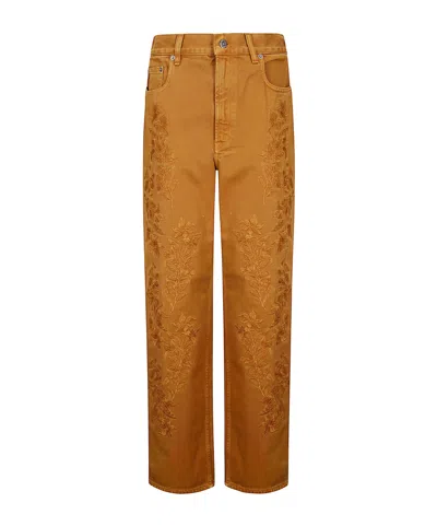 Golden Goose Journey Ws Pant Kim Long Leg Garment Dyed Embroid In Brown