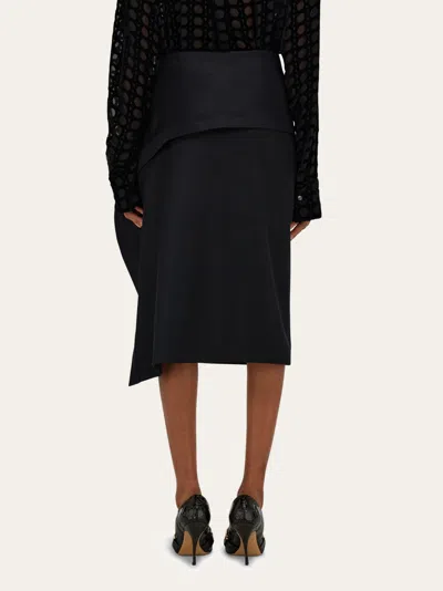 Ferragamo Asymmetric Skirt With Peplum Detail In Black