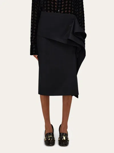 Ferragamo Asymmetric Skirt With Peplum Detail In Black