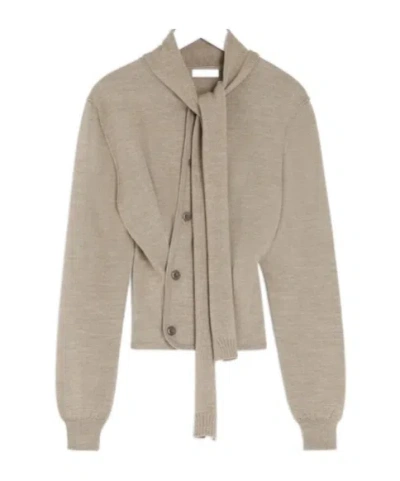 Lemaire Twisted Cardigan With Scarf In Neutral