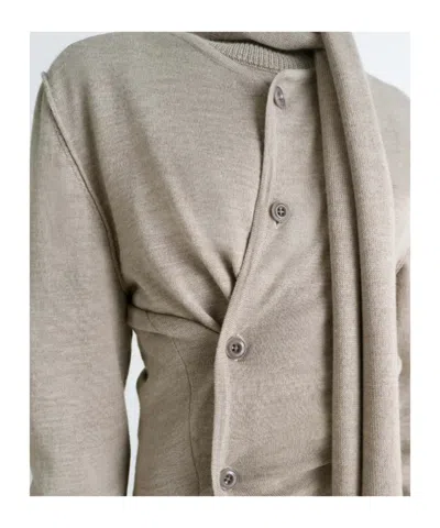 Lemaire Twisted Cardigan With Scarf In Neutral