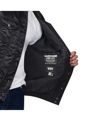 Levi's X Starter Men's Black Miami Marlins Silver Tab Satin Full-snap Trucker Jacket In Black
