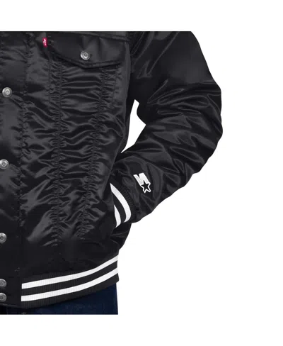 Levi's X Starter Men's Black Miami Marlins Silver Tab Satin Full-snap Trucker Jacket In Black