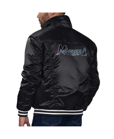 Levi's X Starter Men's Black Miami Marlins Silver Tab Satin Full-snap Trucker Jacket In Black